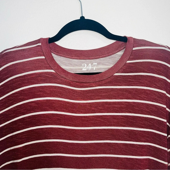 Maurices 24/7 Flawless Rust Red & White Striped Boyfriend Crop Tee Small Women’s - Picture 3 of 11